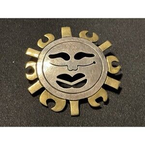 925 Vintage Aztec Sun Brooch Vermiel Sun Beams Brooch/Pendant